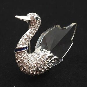 Vintage Rhinestone Swan Brooch Wing Silver Tone Animal Bird Pin Wildlife Nature
